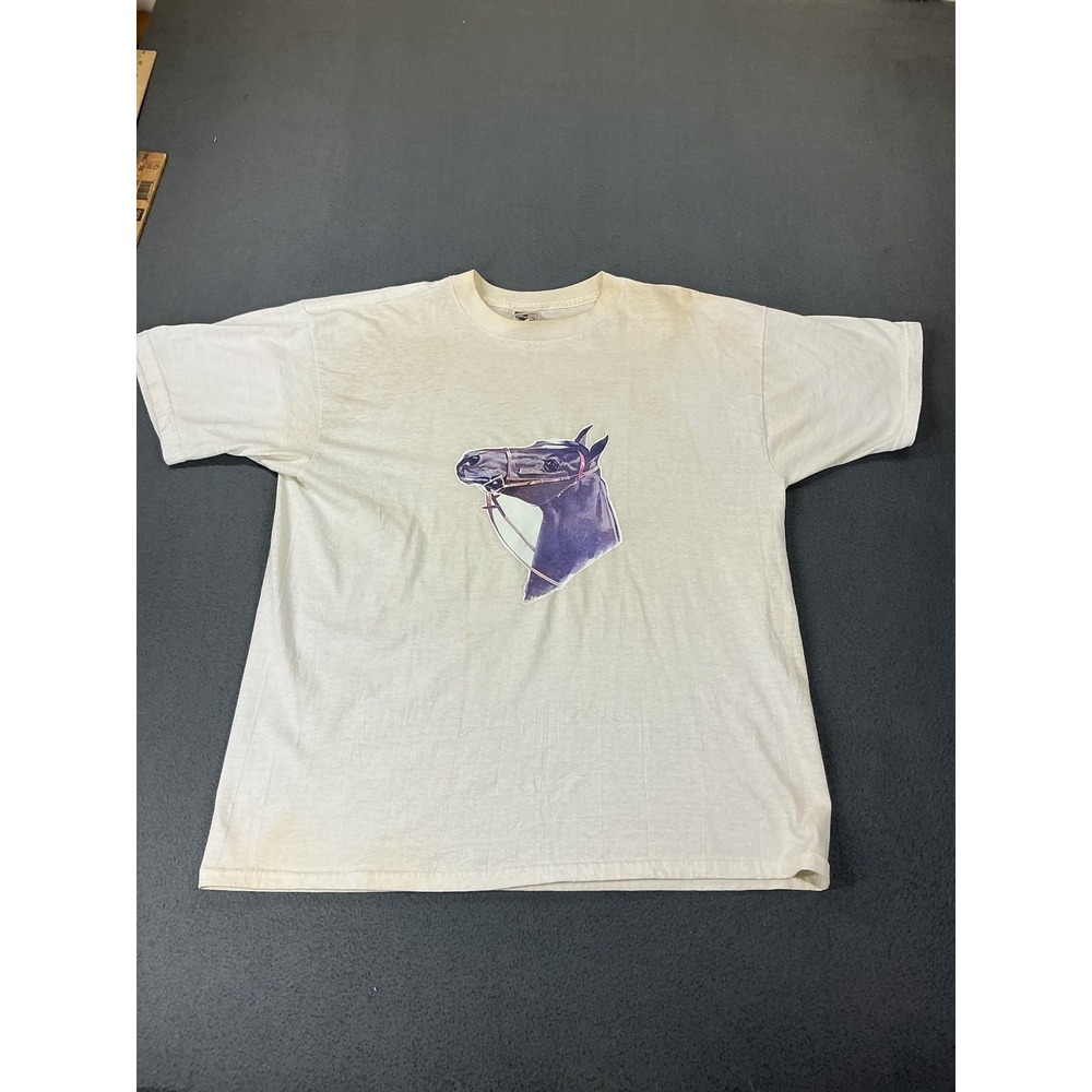 Vintage Horse Shirt Mens XL White Horse Head Graphic Crew Neck Tee Y2K